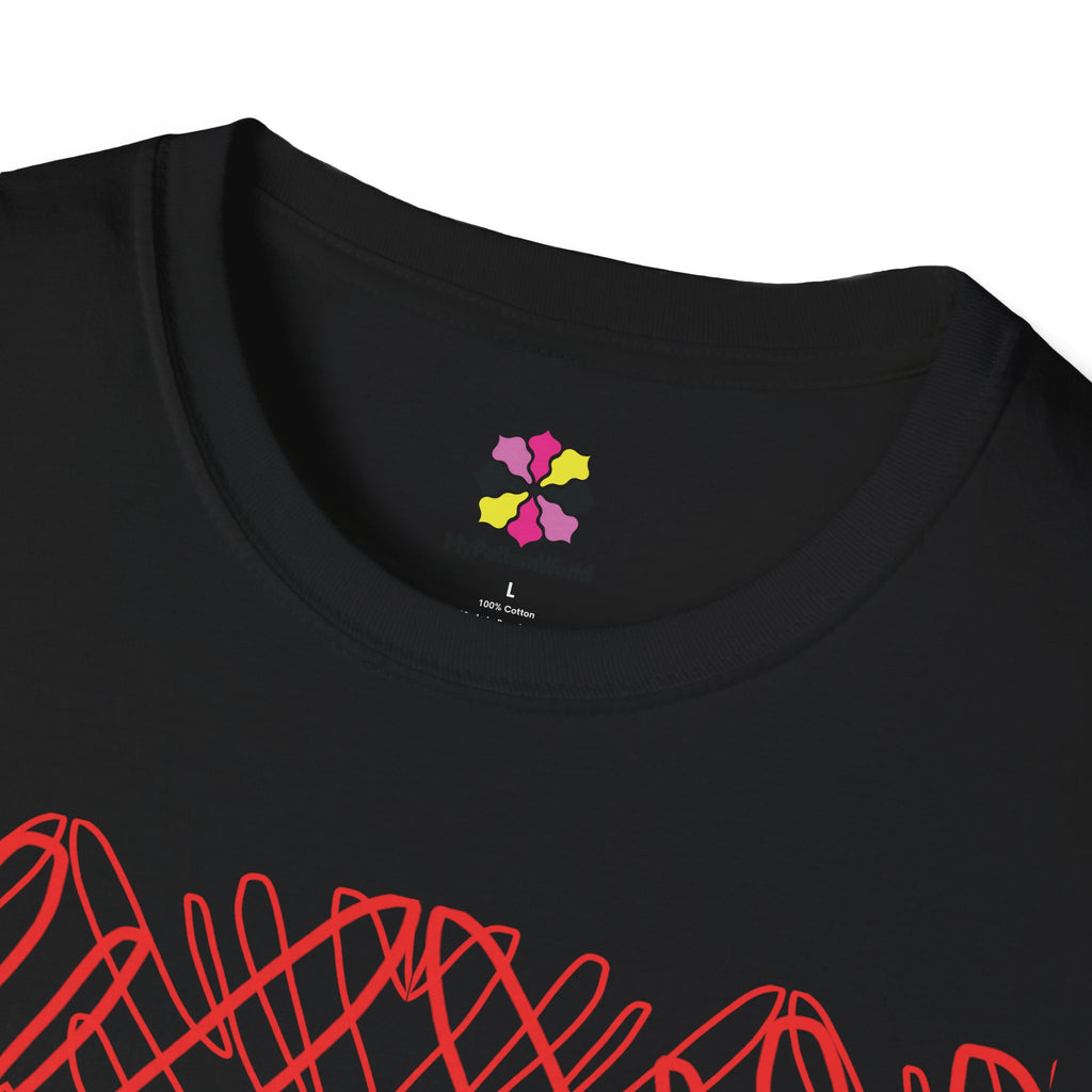 Geometric Line Art Tee — Pink Symmetry Graphic T-Shirt