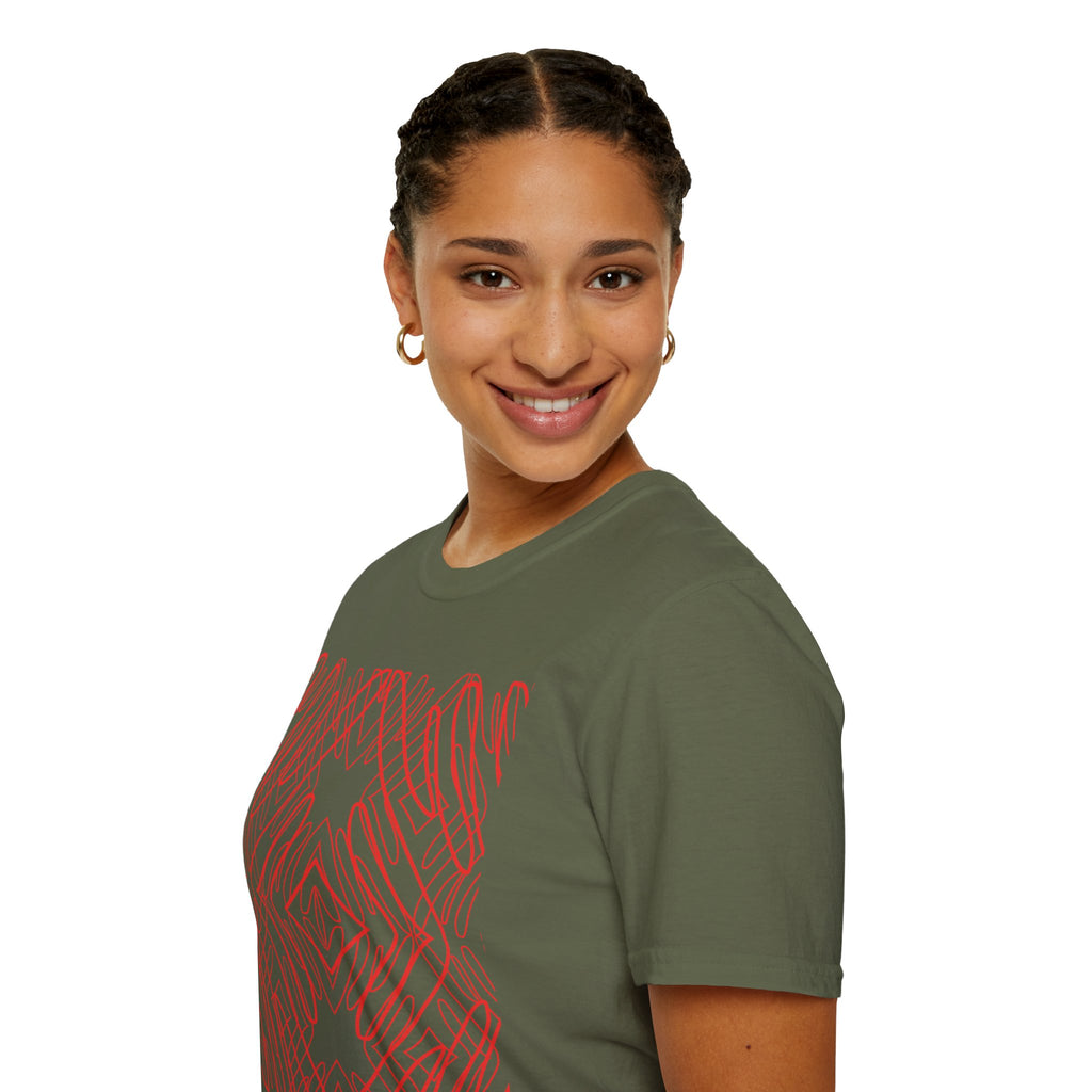 Geometric Line Art Tee — Pink Symmetry Graphic T-Shirt