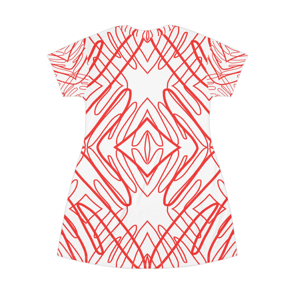Red Scribble Pattern T-Shirt Dress — All-Over Print Casual Summer Dress