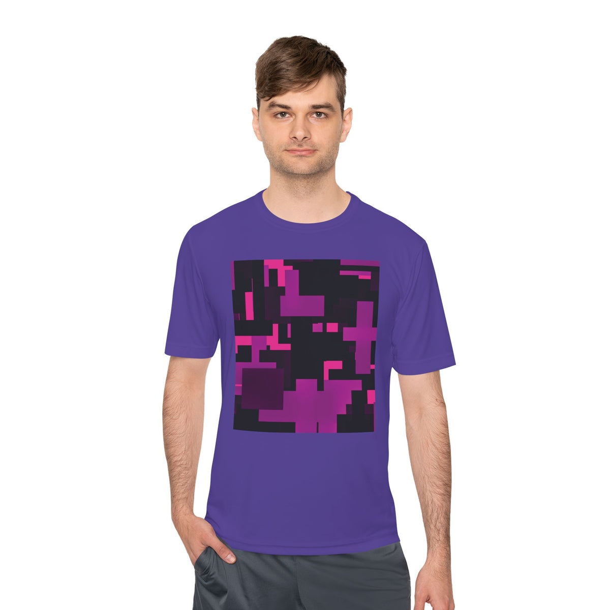 Scarlet Structure — Plum Pixel Graphic T-Shirt