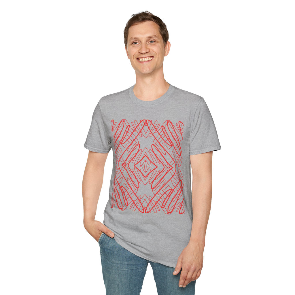 Geometric Line Art Tee — Pink Symmetry Graphic T-Shirt