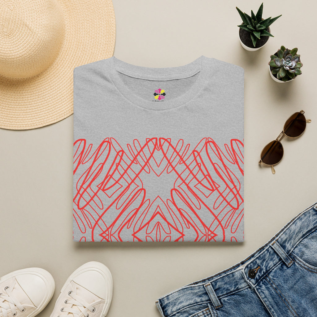 Geometric Line Art Tee — Pink Symmetry Graphic T-Shirt