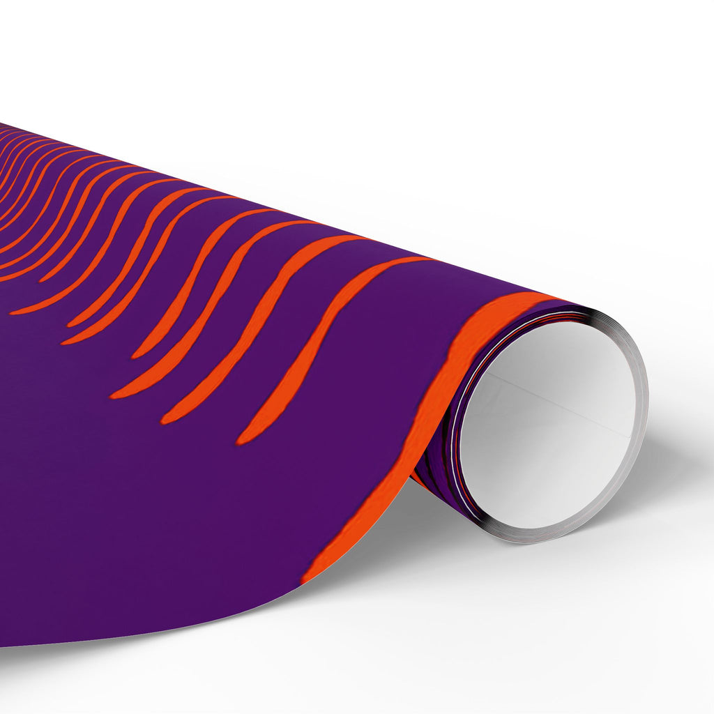 Papel de regalo con rayas onduladas vibrantes: envoltorio abstracto morado y naranja