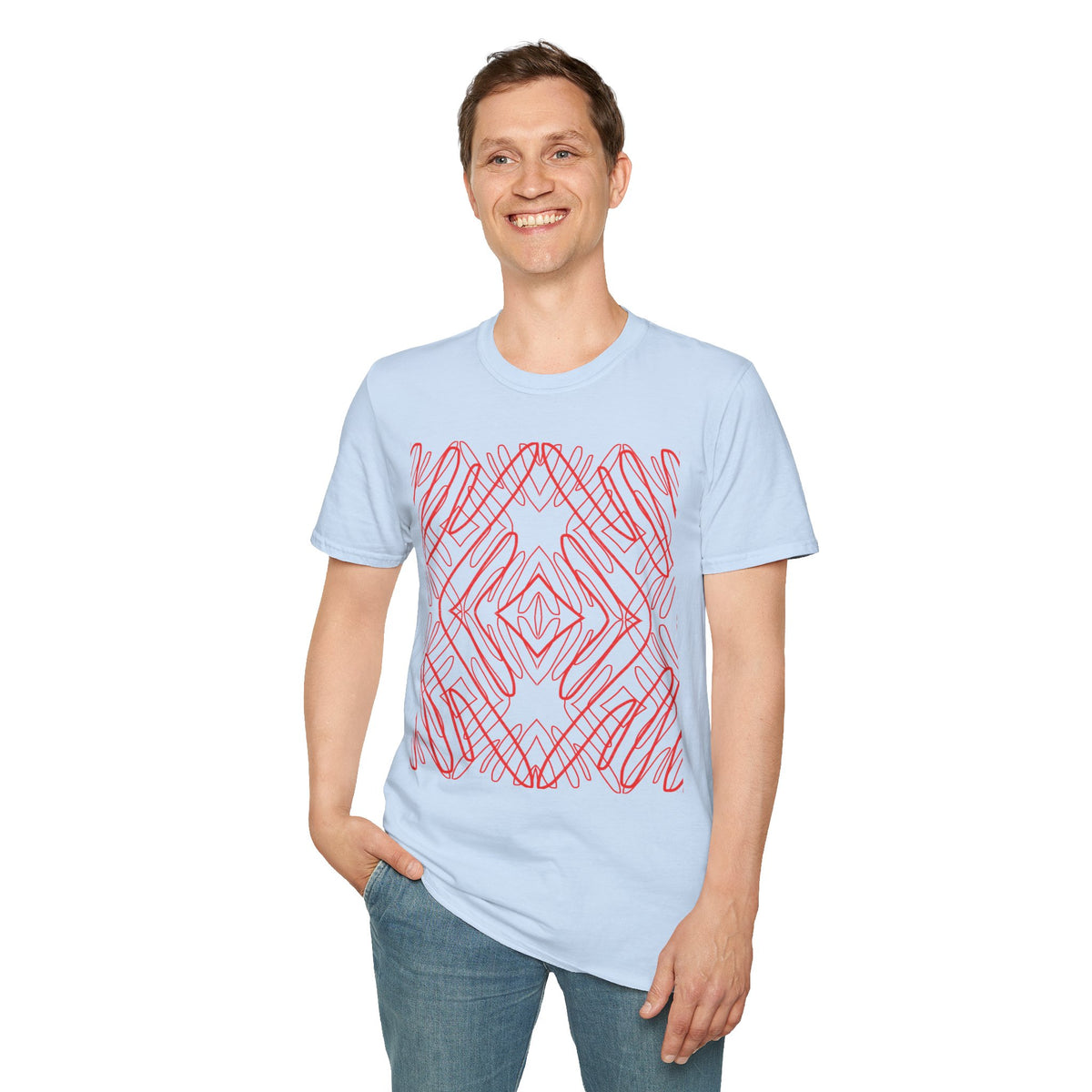 Geometric Line Art Tee — Pink Symmetry Graphic T-Shirt