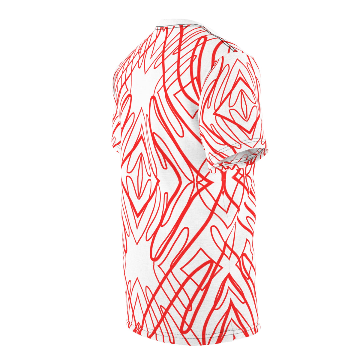 Red Scribble Kaleidoscope Tee — Abstract All-Over Print Shirt