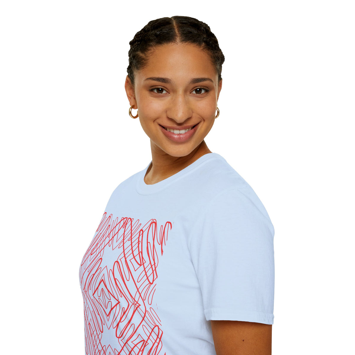 Geometric Line Art Tee — Pink Symmetry Graphic T-Shirt