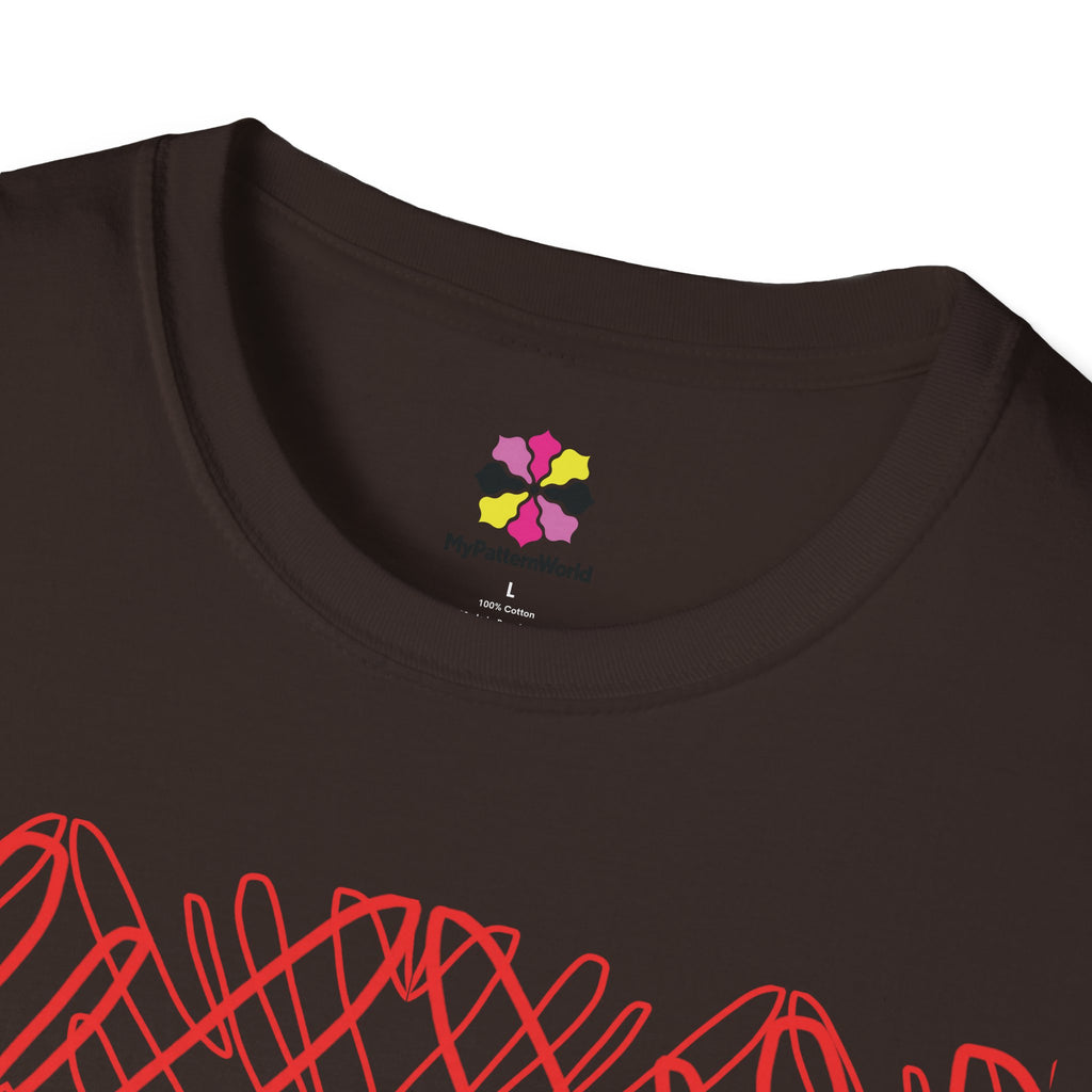 Geometric Line Art Tee — Pink Symmetry Graphic T-Shirt