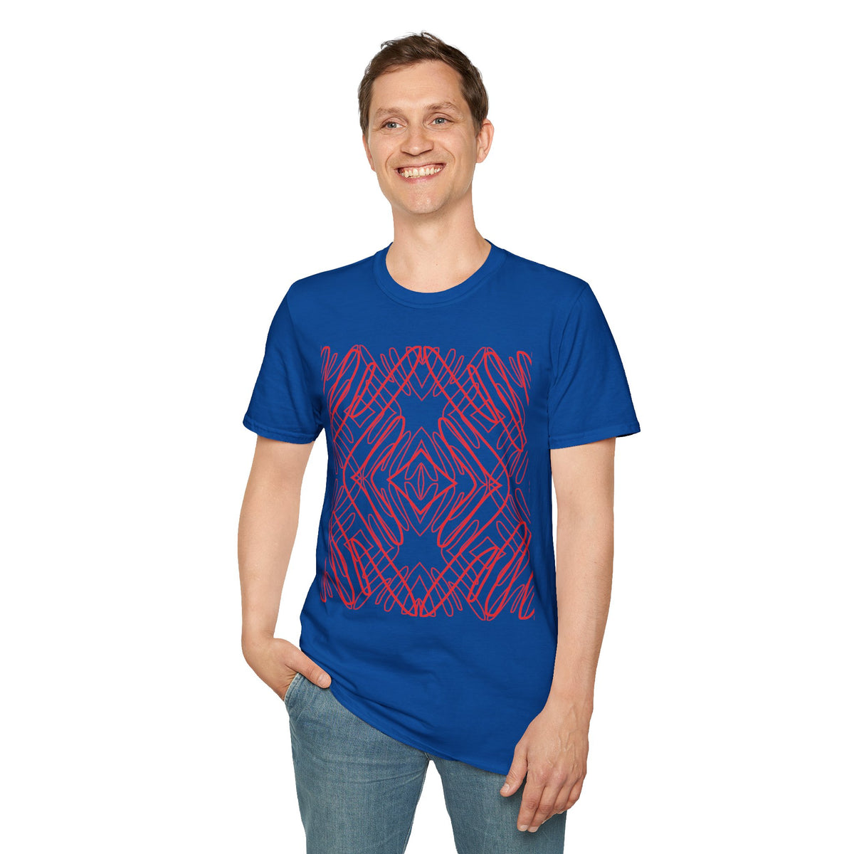 Geometric Line Art Tee — Pink Symmetry Graphic T-Shirt