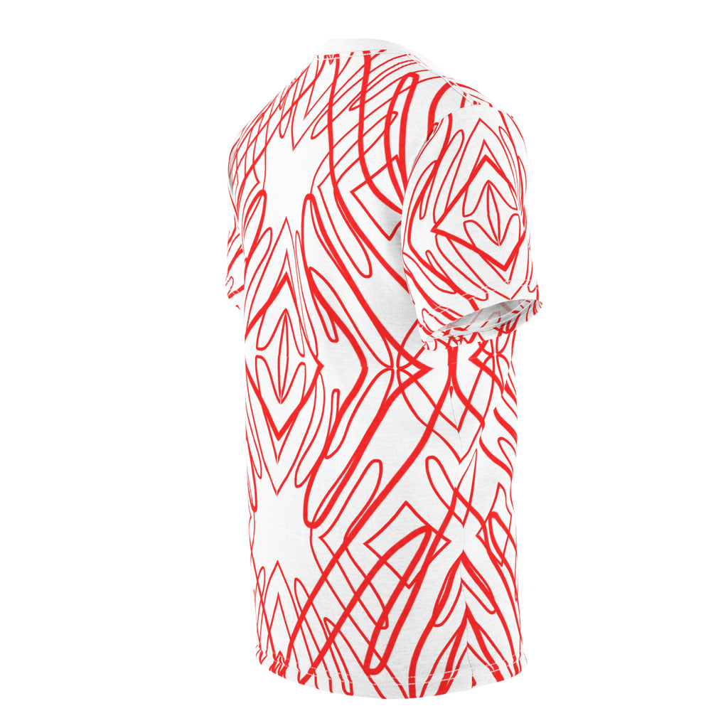 Red Scribble Kaleidoscope Tee — Abstract All-Over Print Shirt
