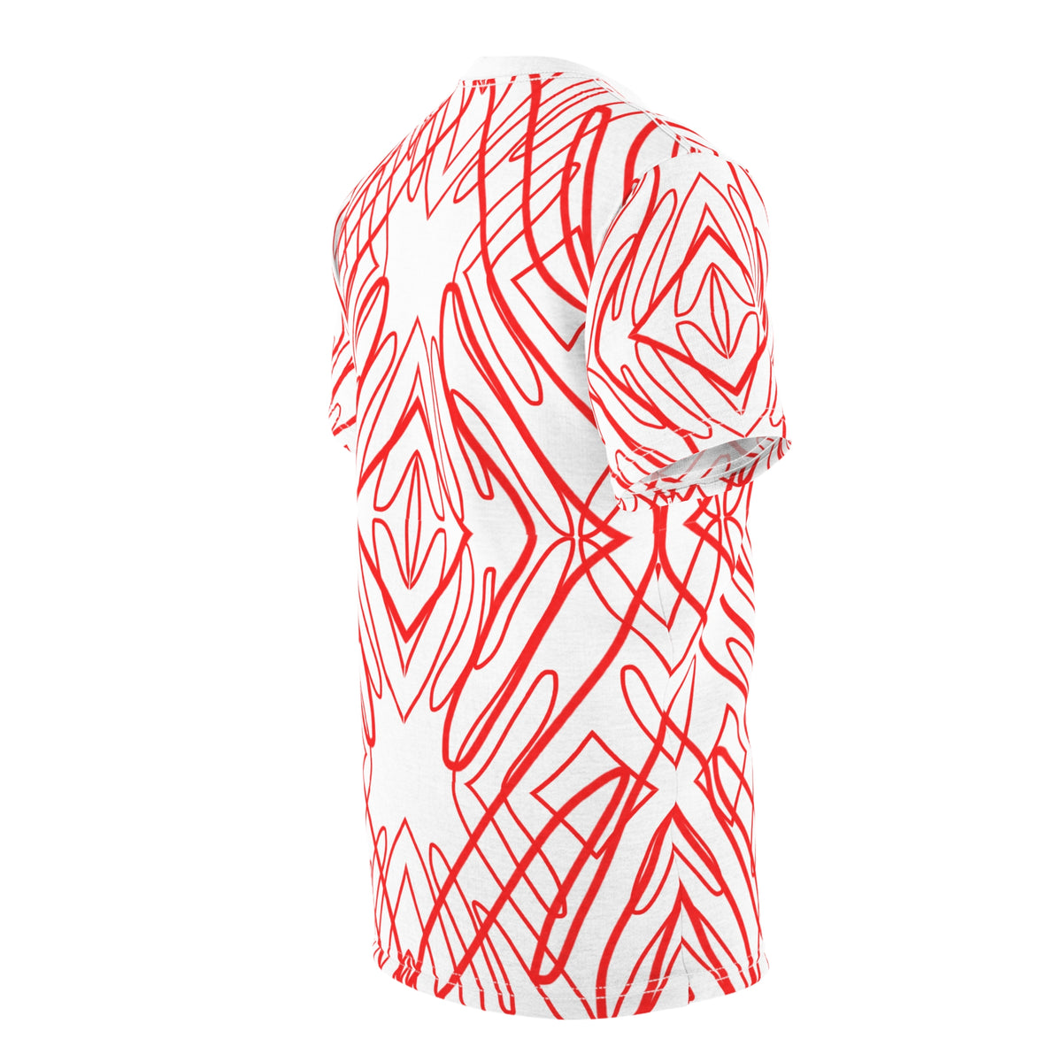 Red Scribble Kaleidoscope Tee — Abstract All-Over Print Shirt