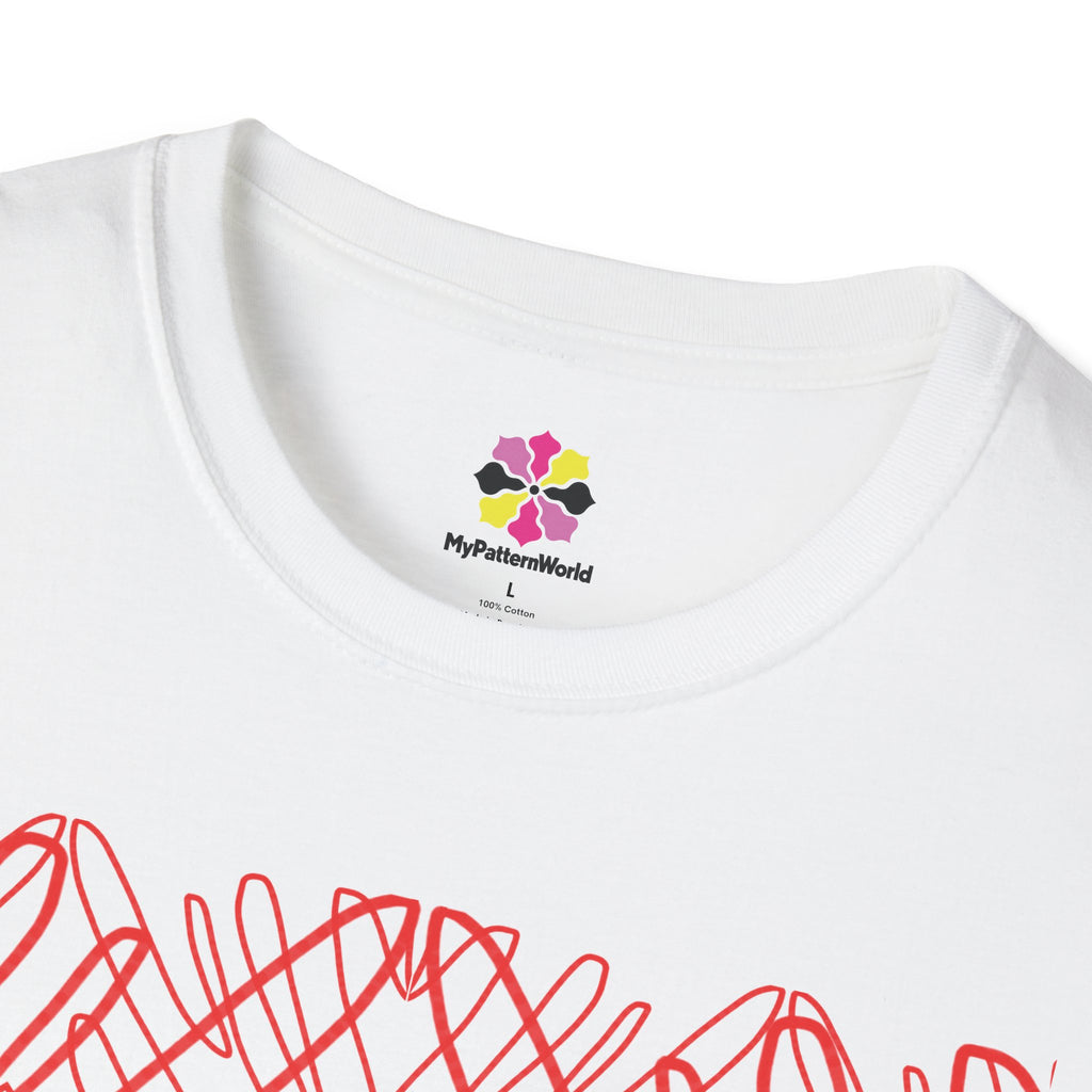 Geometric Line Art Tee — Pink Symmetry Graphic T-Shirt