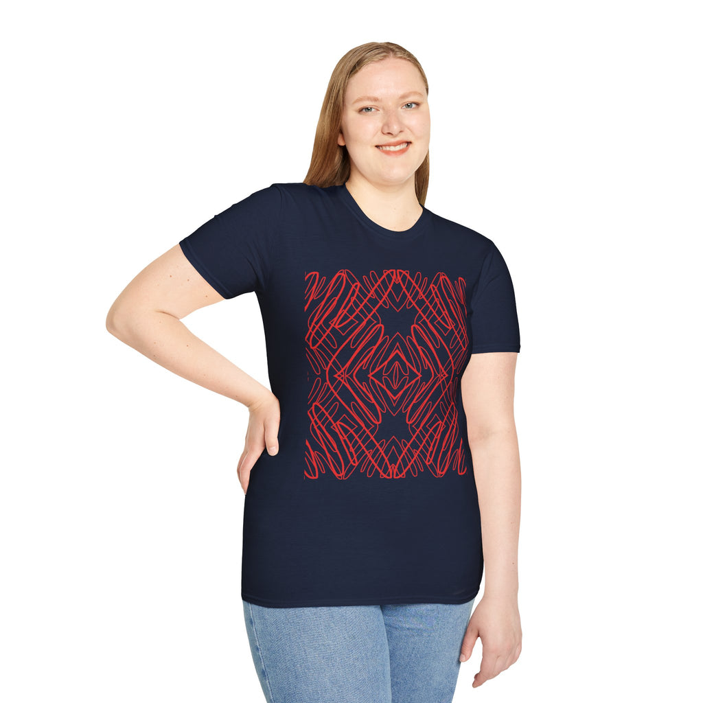 Geometric Line Art Tee — Pink Symmetry Graphic T-Shirt