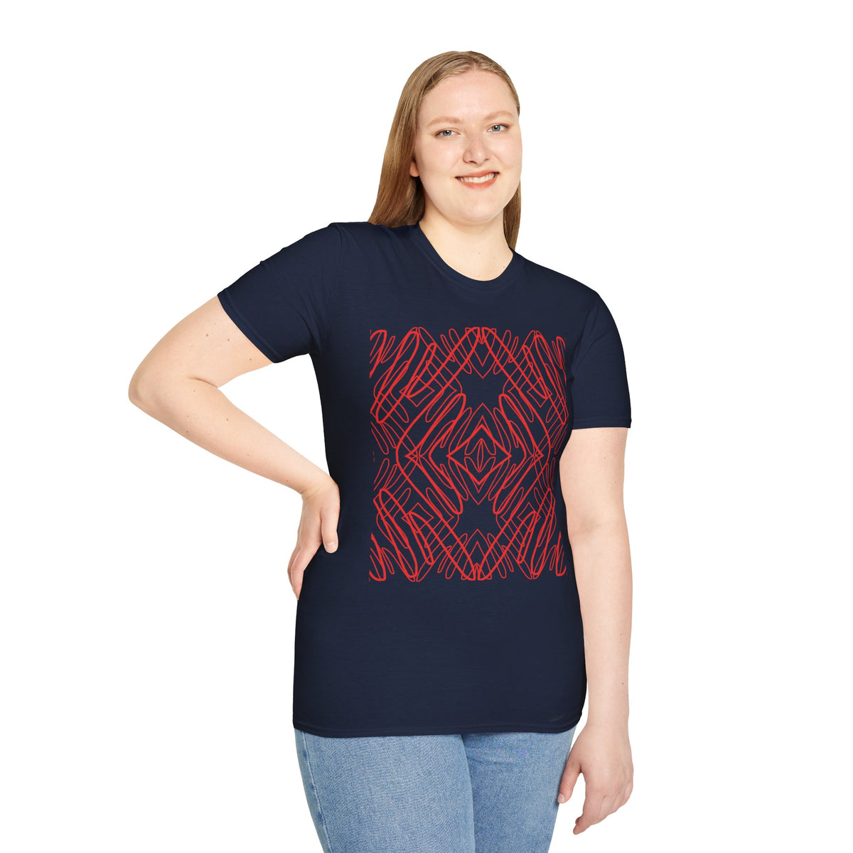 Geometric Line Art Tee — Pink Symmetry Graphic T-Shirt