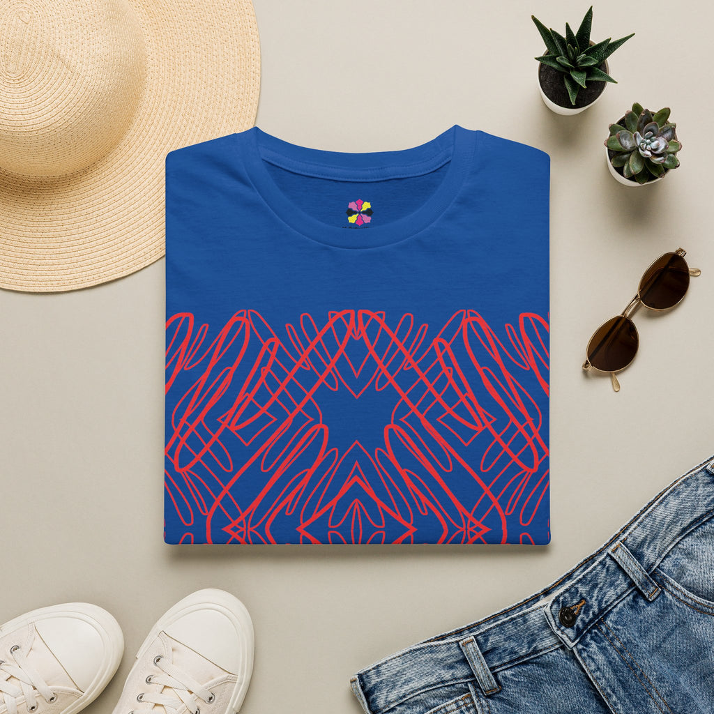Geometric Line Art Tee — Pink Symmetry Graphic T-Shirt