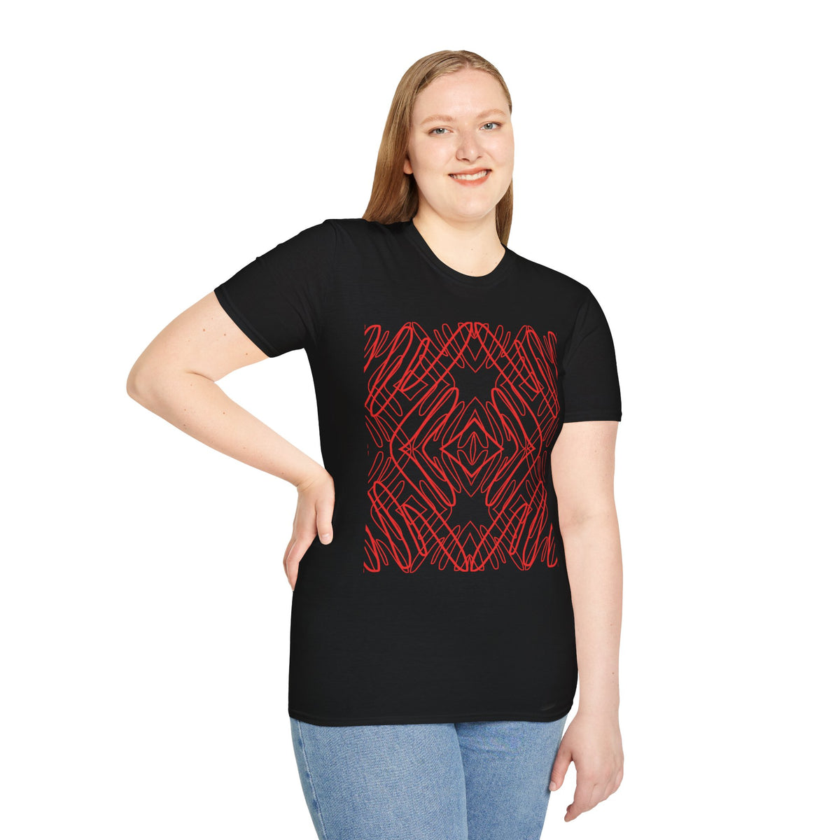 Geometric Line Art Tee — Pink Symmetry Graphic T-Shirt