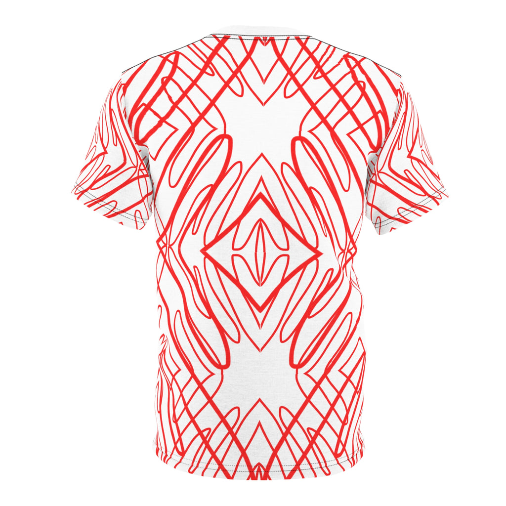 Red Scribble Kaleidoscope Tee — Abstract All-Over Print Shirt