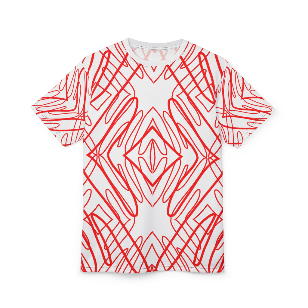 Red Scribble Kaleidoscope Tee — Abstract All-Over Print Shirt