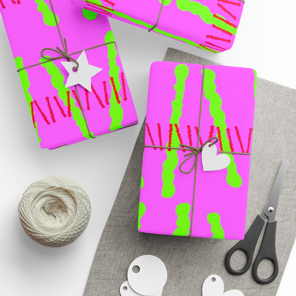 Papel de regalo con rayas de neón brillante: papel de regalo abstracto rosa y lima