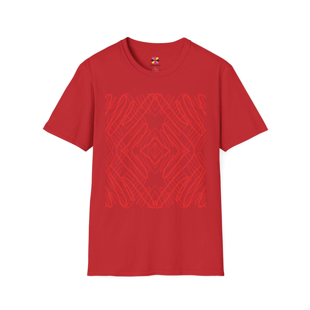 Geometric Line Art Tee — Pink Symmetry Graphic T-Shirt