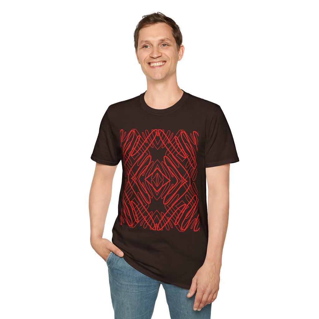 Geometric Line Art Tee — Pink Symmetry Graphic T-Shirt