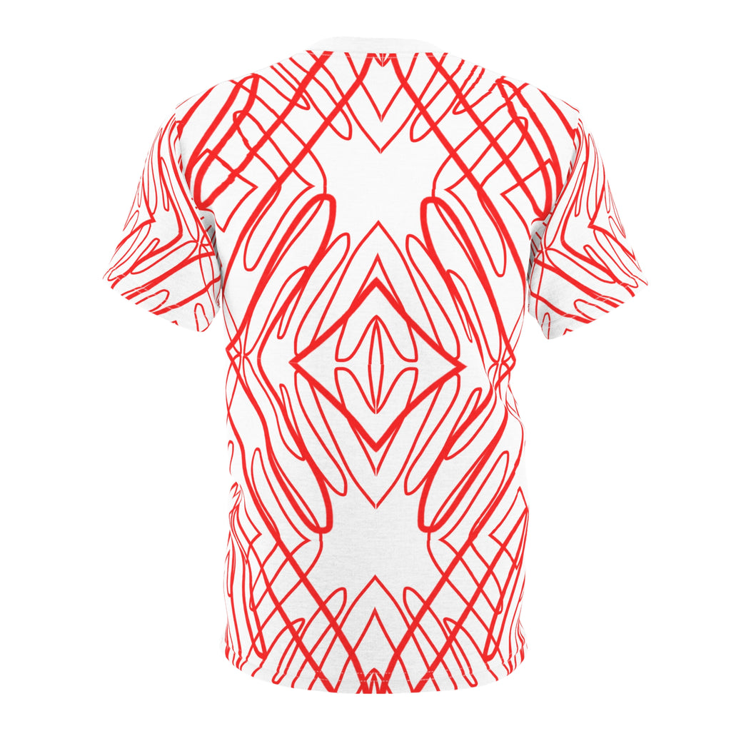Red Scribble Kaleidoscope Tee — Abstract All-Over Print Shirt