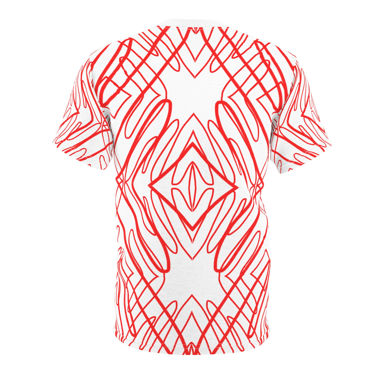 Red Scribble Kaleidoscope Tee — Abstract All-Over Print Shirt