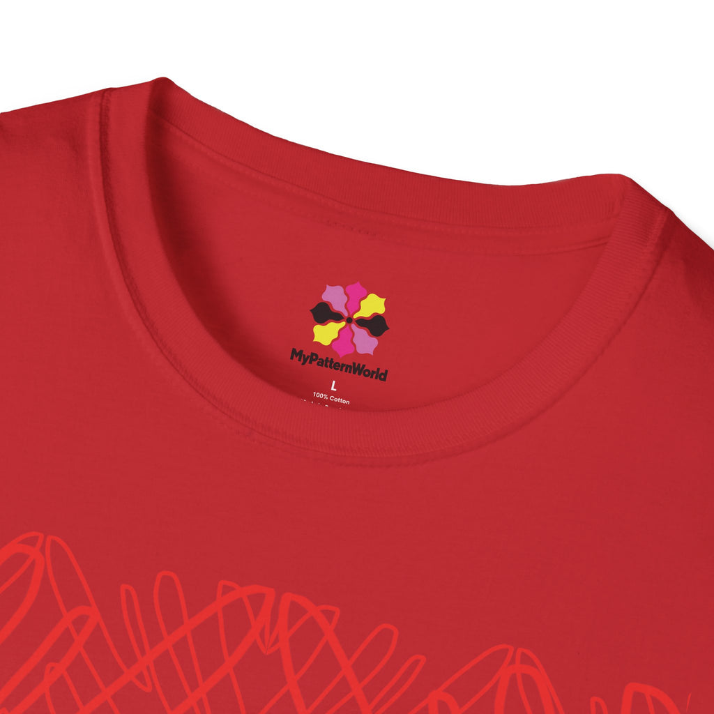 Geometric Line Art Tee — Pink Symmetry Graphic T-Shirt