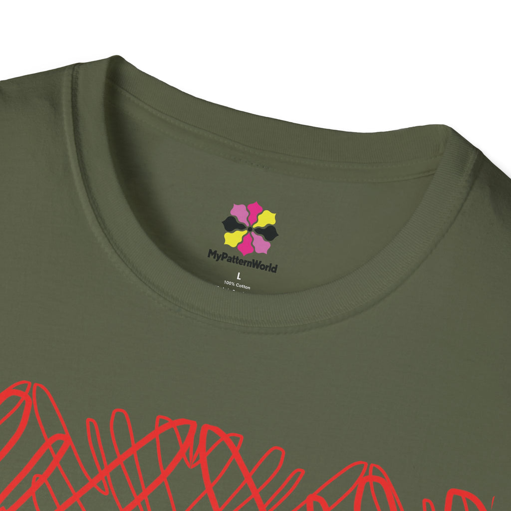 Geometric Line Art Tee — Pink Symmetry Graphic T-Shirt