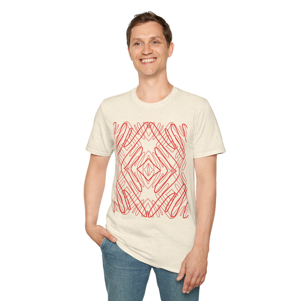 Geometric Line Art Tee — Pink Symmetry Graphic T-Shirt