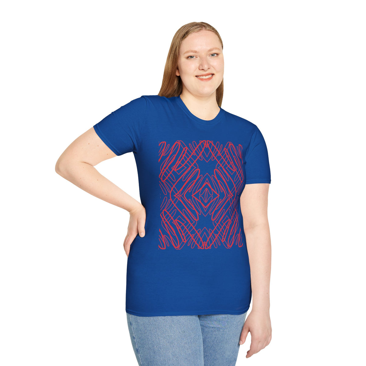 Geometric Line Art Tee — Pink Symmetry Graphic T-Shirt