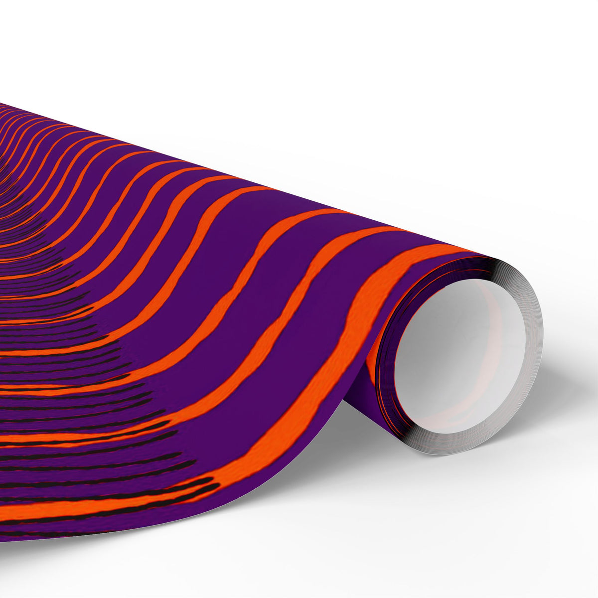Papel de regalo con rayas onduladas vibrantes: envoltorio abstracto morado y naranja