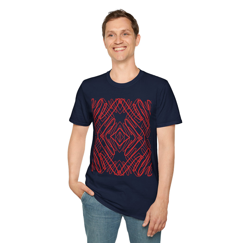 Geometric Line Art Tee — Pink Symmetry Graphic T-Shirt
