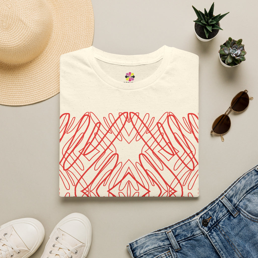 Geometric Line Art Tee — Pink Symmetry Graphic T-Shirt