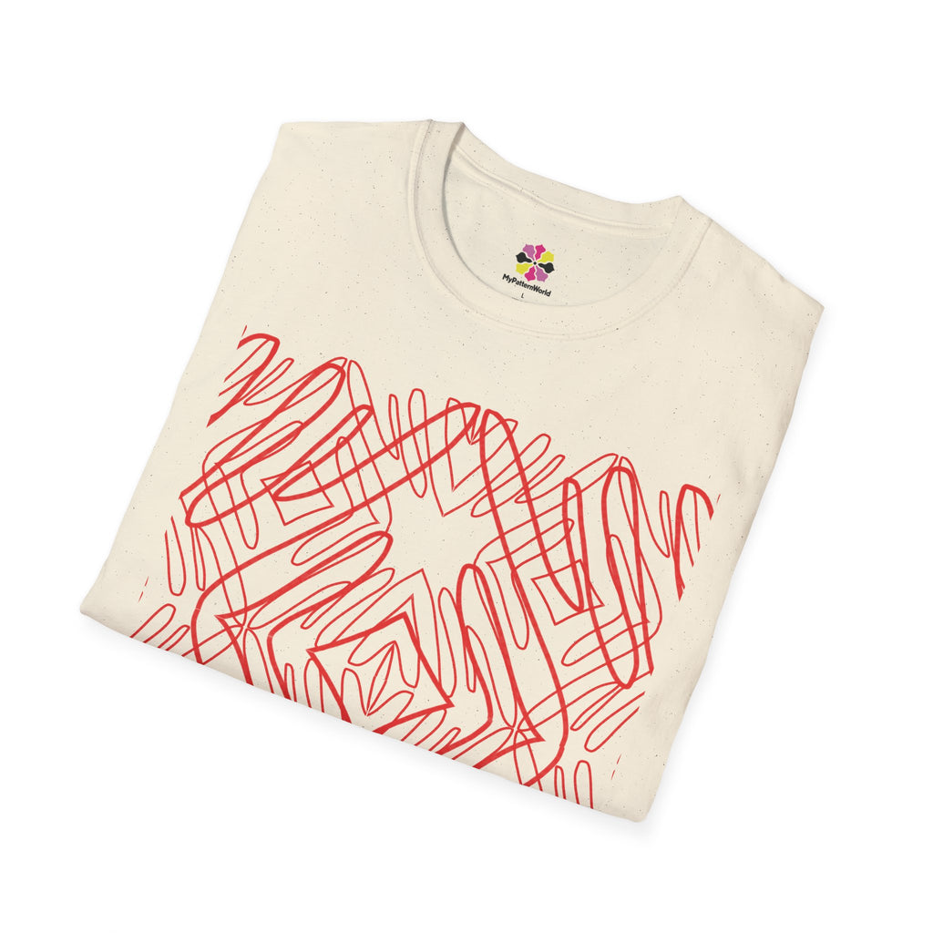 Geometric Line Art Tee — Pink Symmetry Graphic T-Shirt