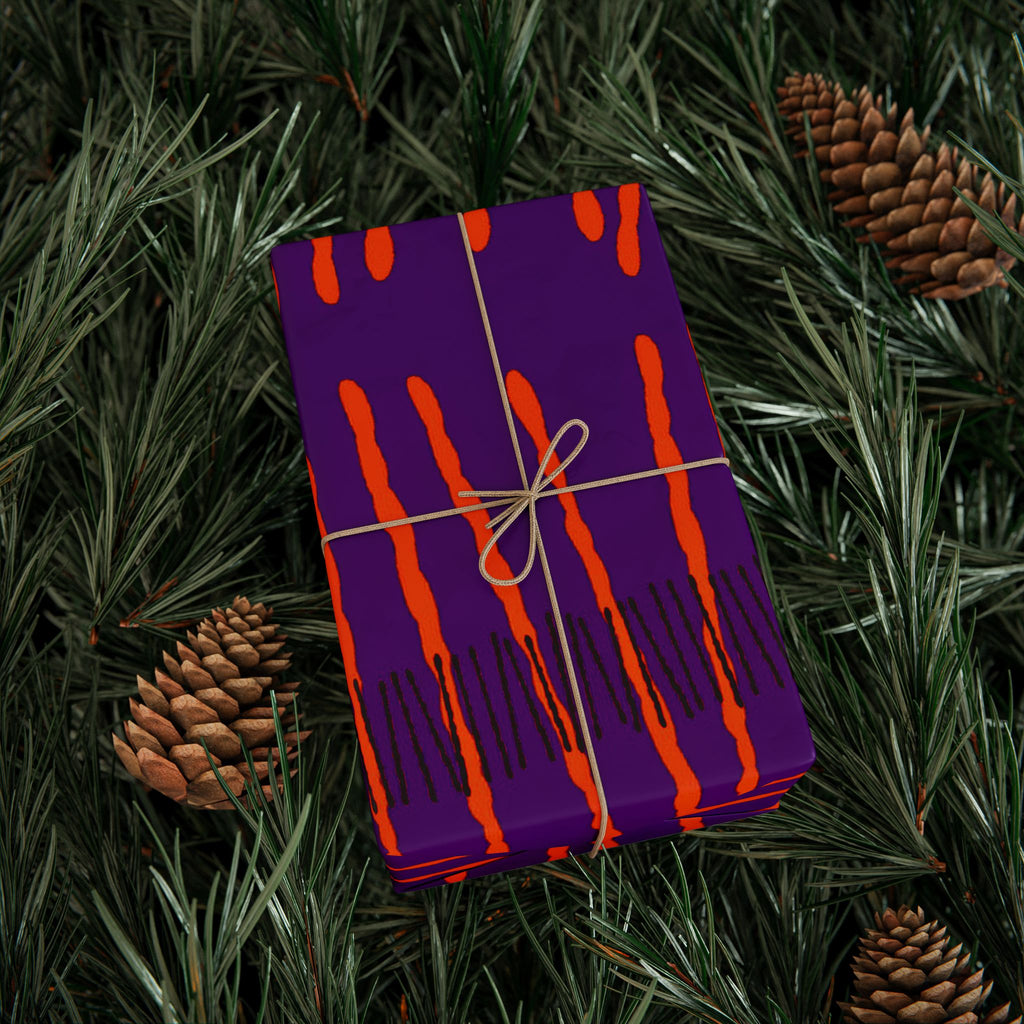 Papel de regalo con rayas onduladas vibrantes: envoltorio abstracto morado y naranja