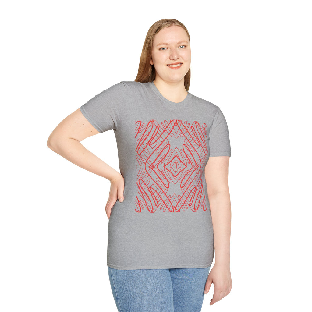 Geometric Line Art Tee — Pink Symmetry Graphic T-Shirt
