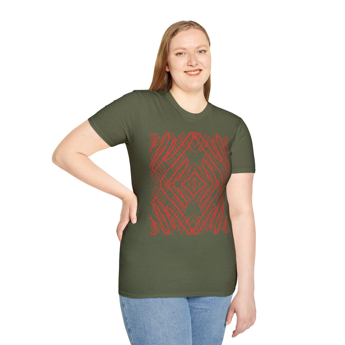 Geometric Line Art Tee — Pink Symmetry Graphic T-Shirt