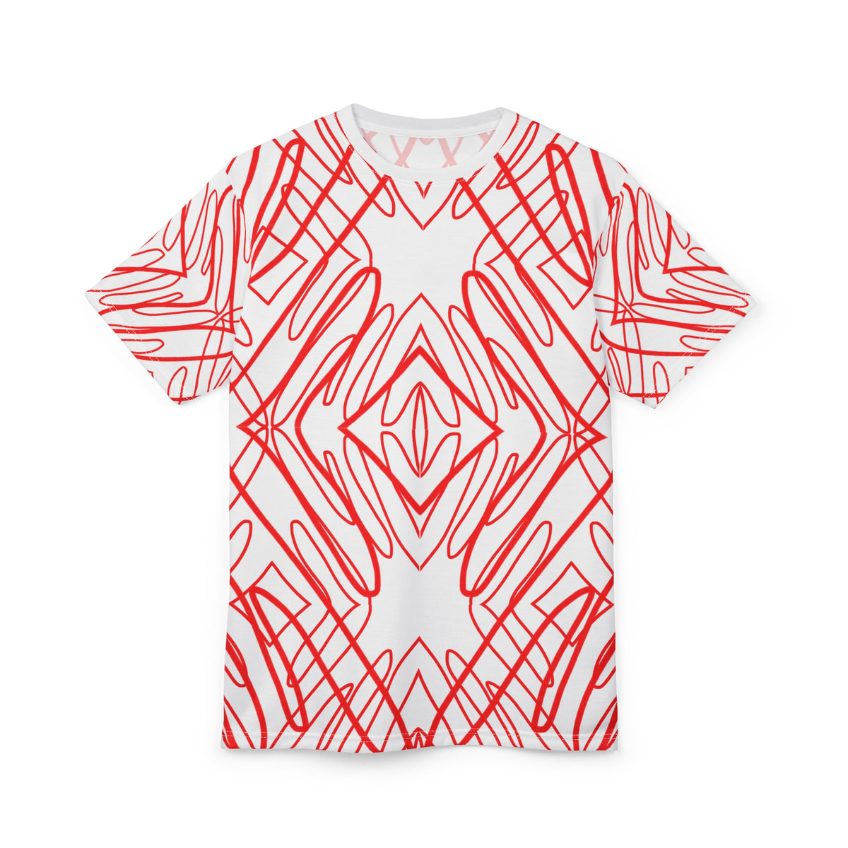 Red Scribble Kaleidoscope Tee — Abstract All-Over Print Shirt