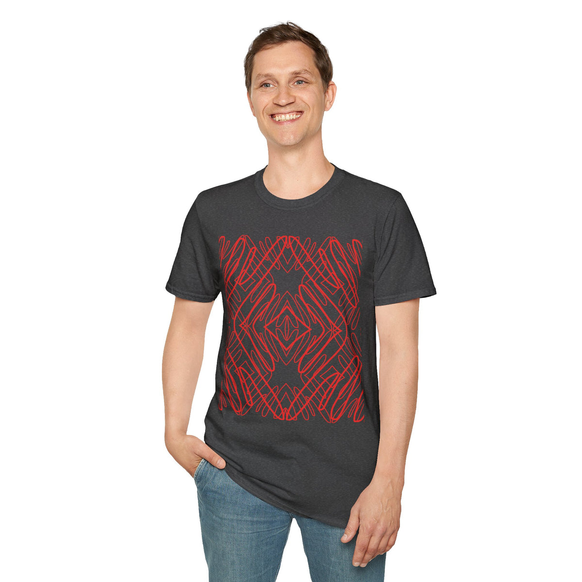 Geometric Line Art Tee — Pink Symmetry Graphic T-Shirt