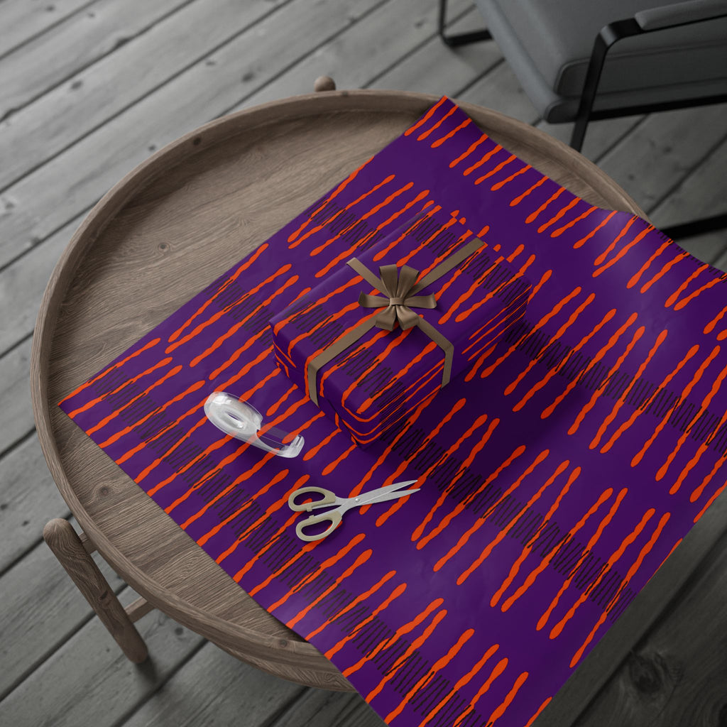 Papel de regalo con rayas onduladas vibrantes: envoltorio abstracto morado y naranja