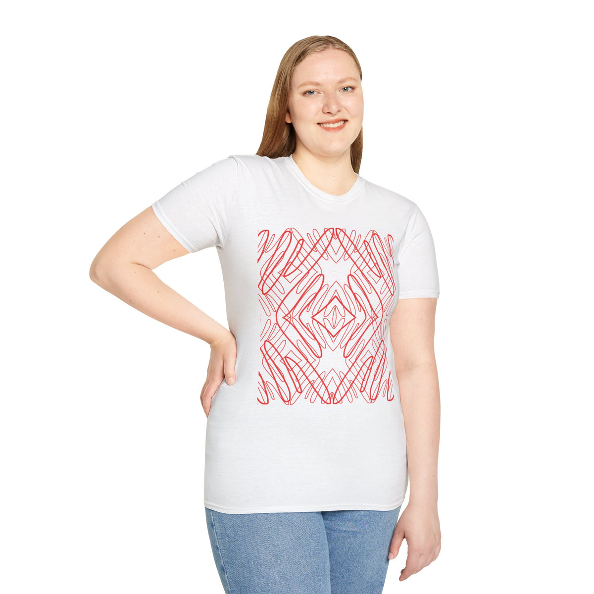 Geometric Line Art Tee — Pink Symmetry Graphic T-Shirt