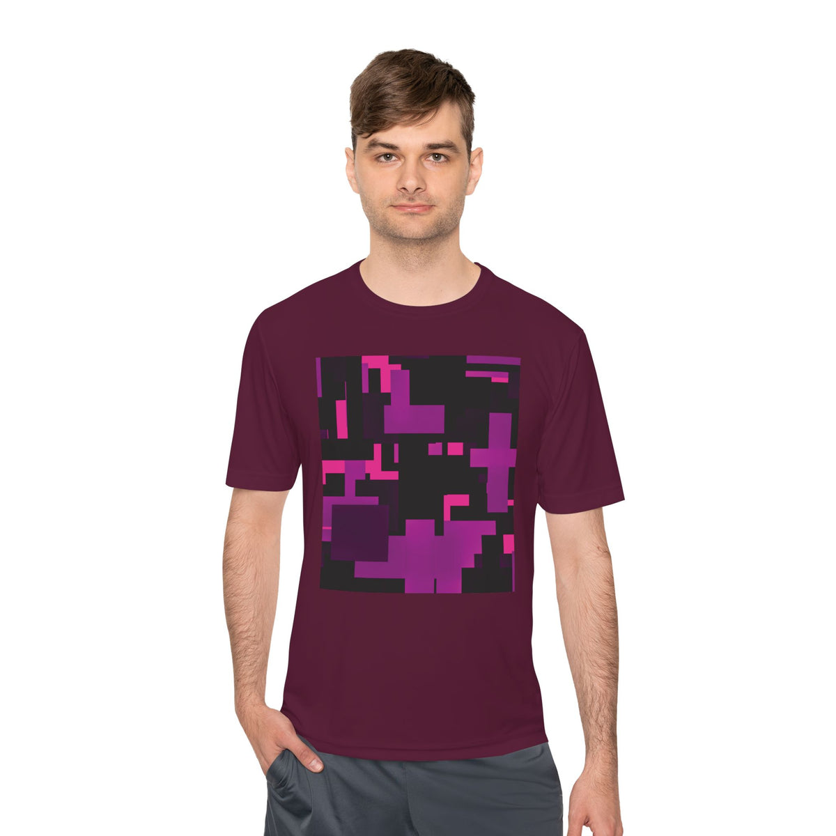 Scarlet Structure — Plum Pixel Graphic T-Shirt