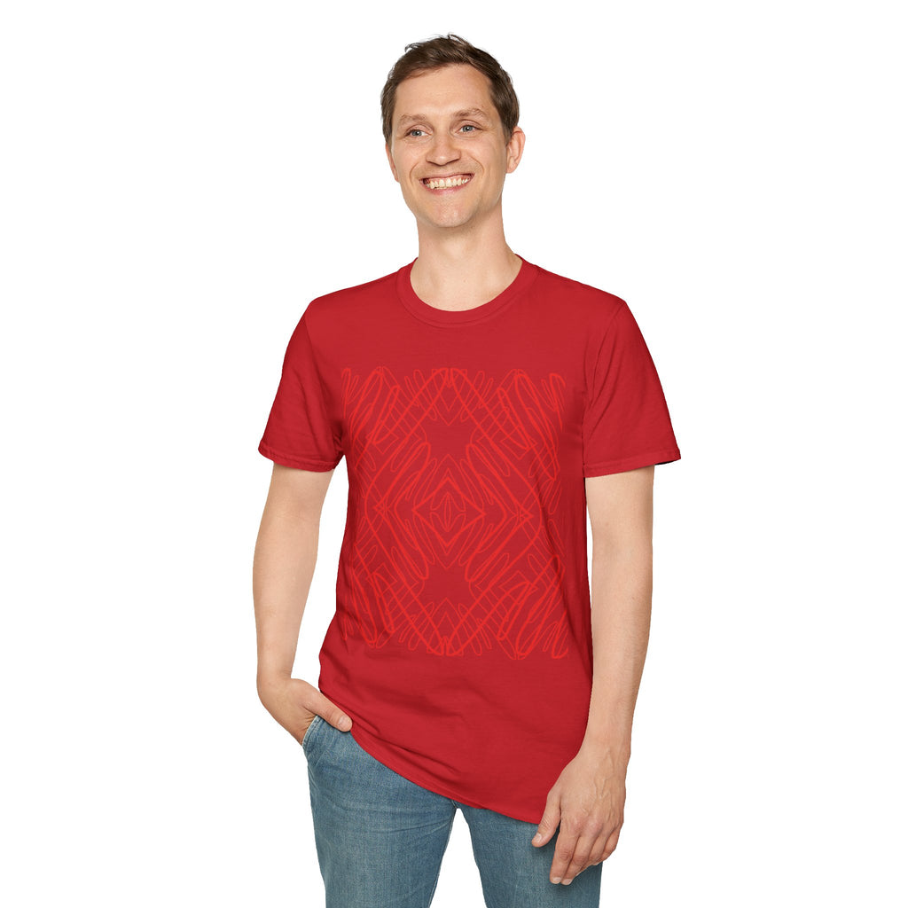 Geometric Line Art Tee — Pink Symmetry Graphic T-Shirt