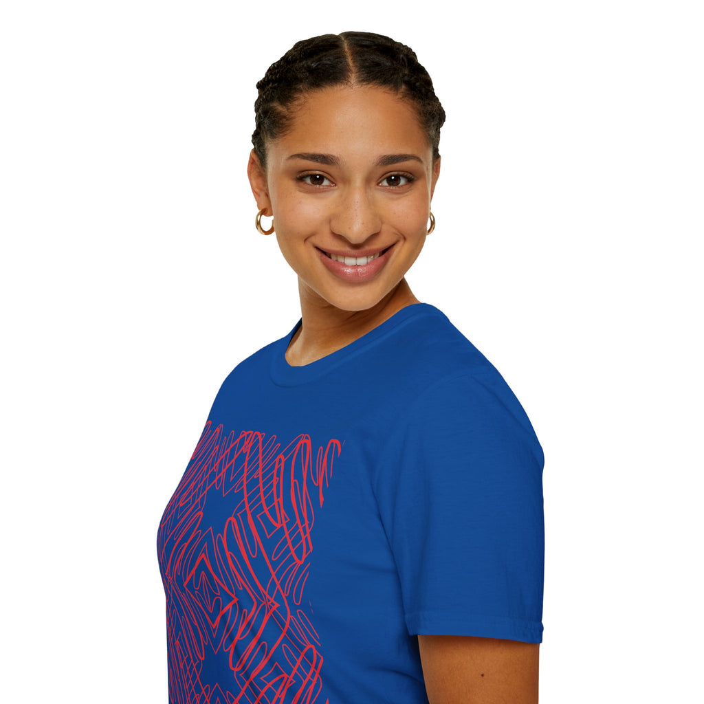 Geometric Line Art Tee — Pink Symmetry Graphic T-Shirt