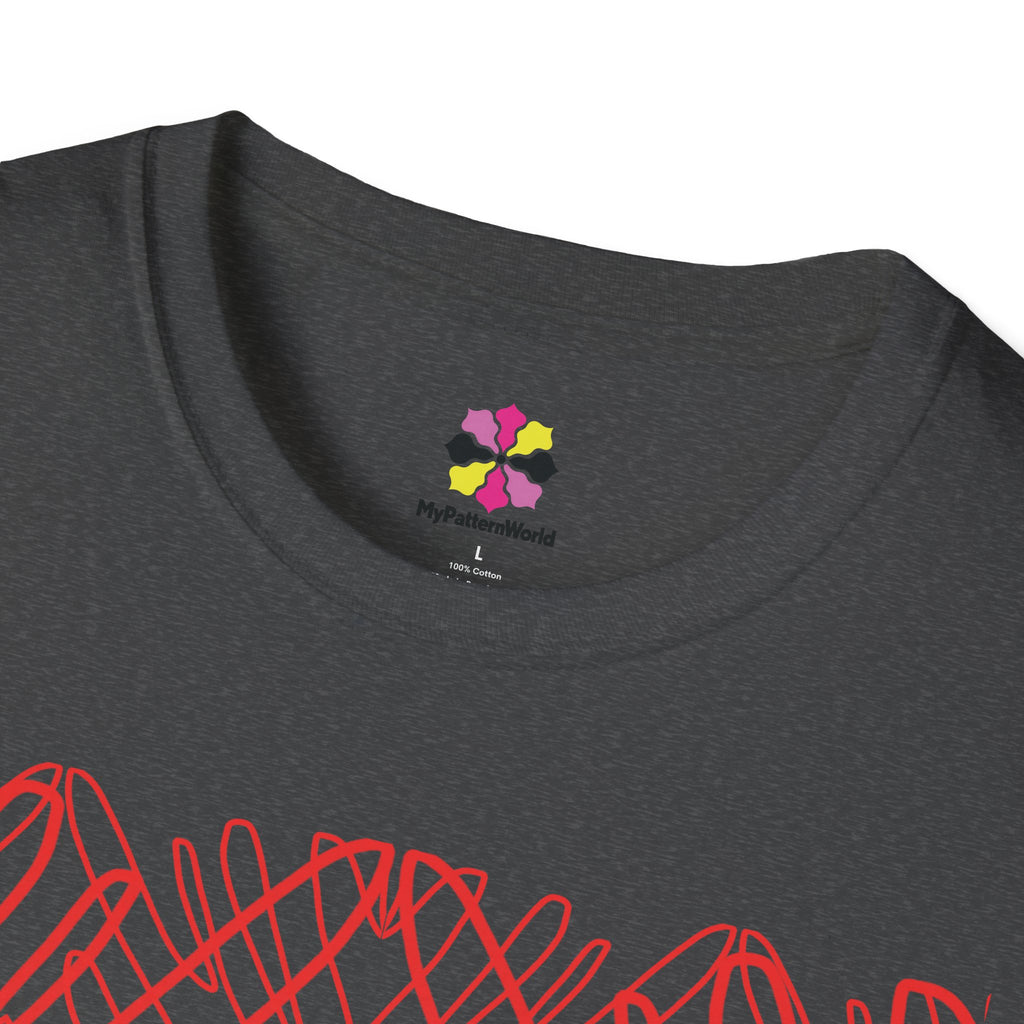 Geometric Line Art Tee — Pink Symmetry Graphic T-Shirt
