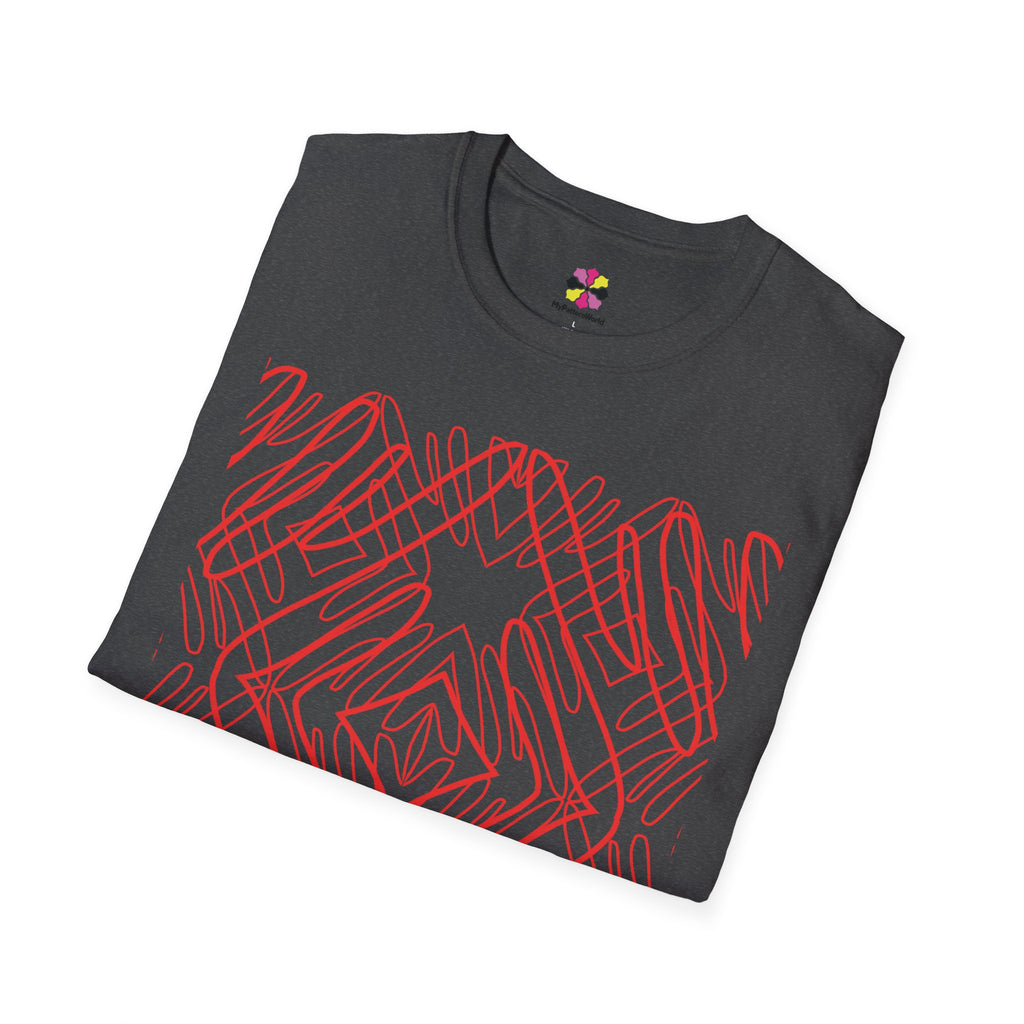 Geometric Line Art Tee — Pink Symmetry Graphic T-Shirt