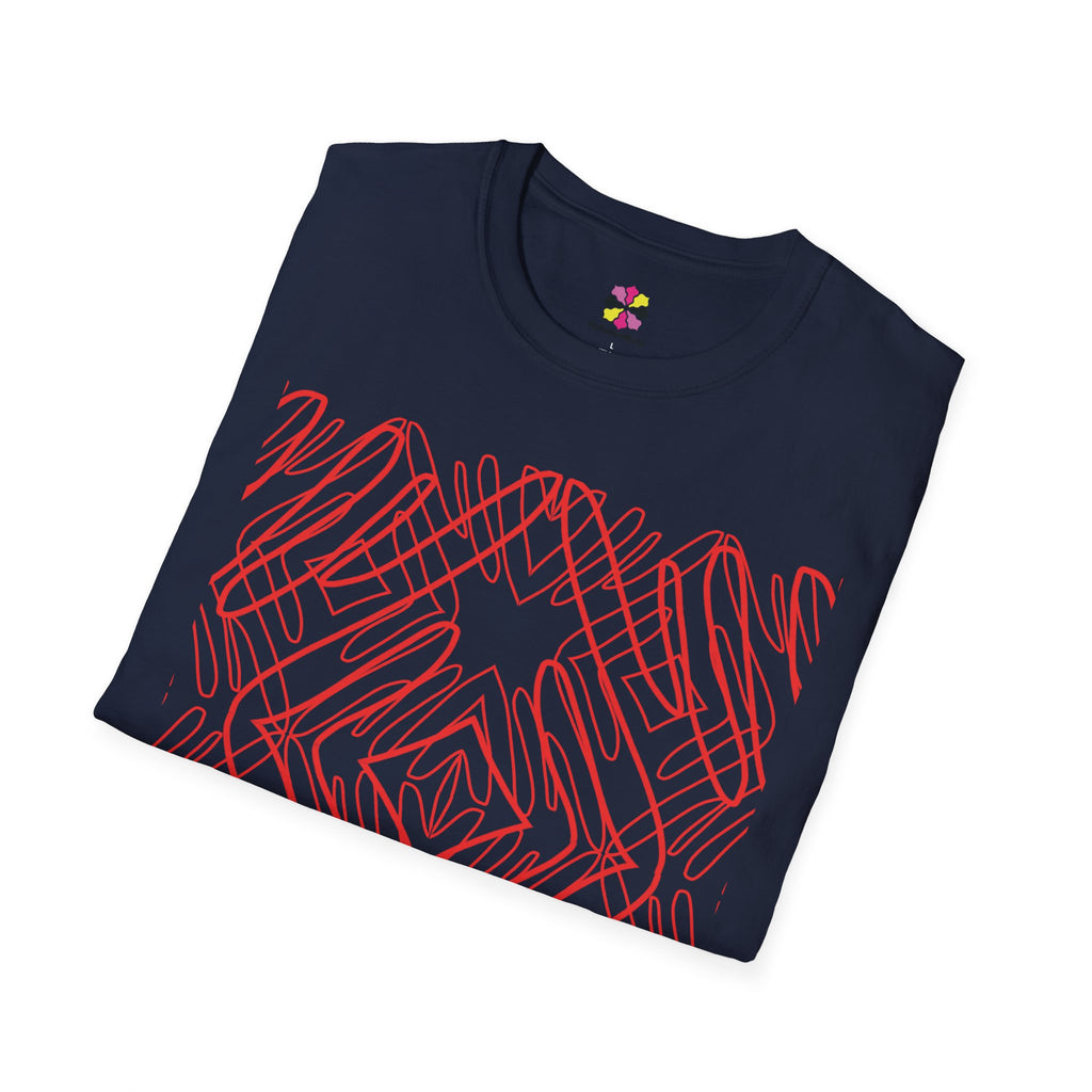Geometric Line Art Tee — Pink Symmetry Graphic T-Shirt