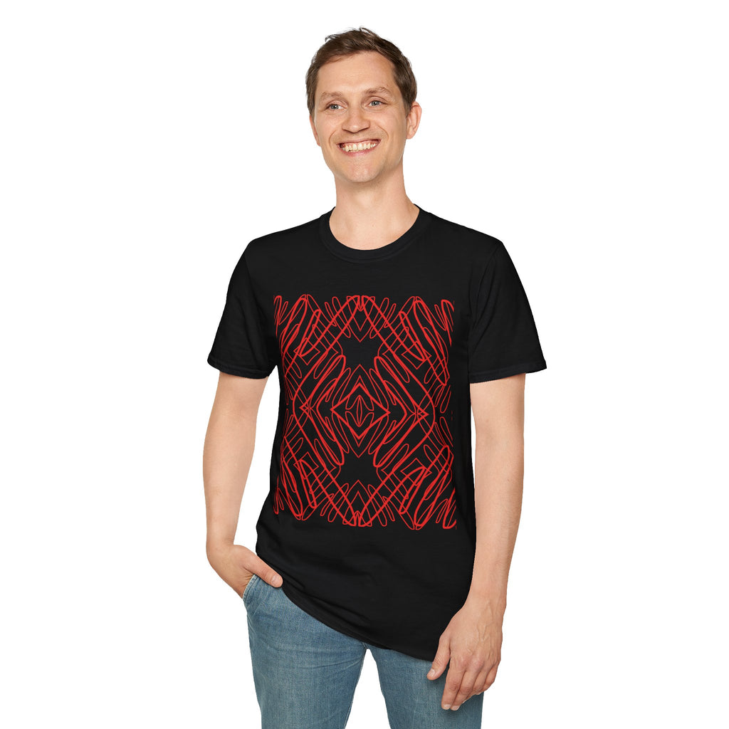 Geometric Line Art Tee — Pink Symmetry Graphic T-Shirt