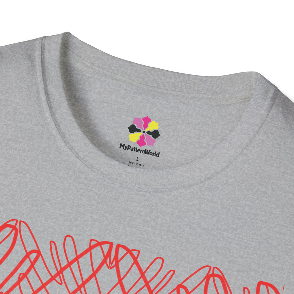 Geometric Line Art Tee — Pink Symmetry Graphic T-Shirt