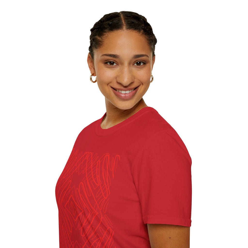 Geometric Line Art Tee — Pink Symmetry Graphic T-Shirt